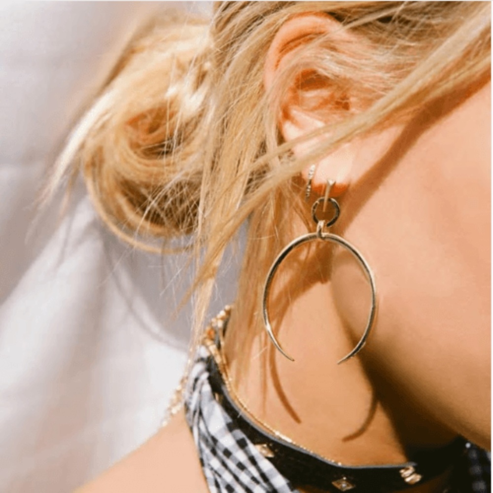 Crescent Moon Dangle Earrings Antique Silver